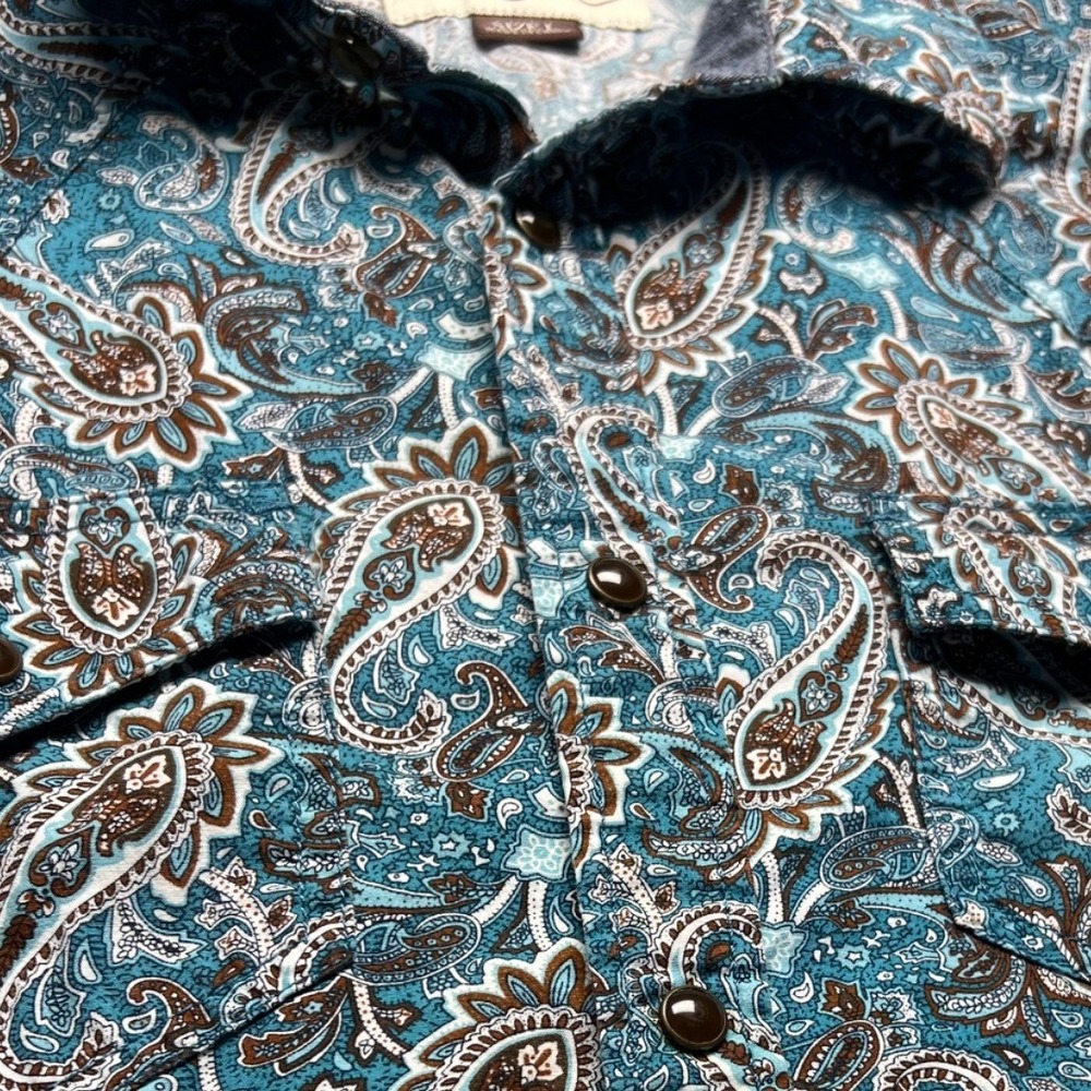 Cody James Western Pearl‎ Snap Shirt Mens L Blue Paisley Long Sleeve Rodeo